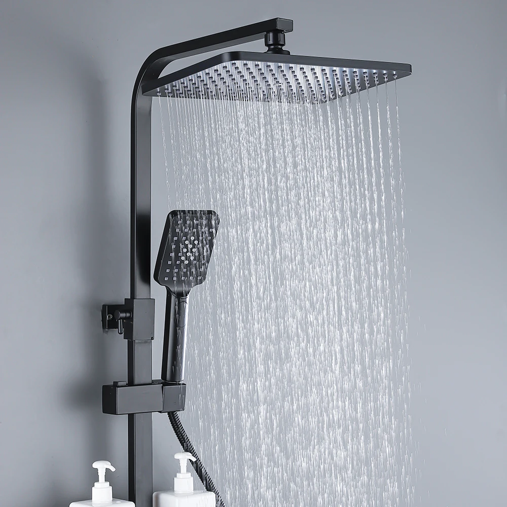 Bathroom faucet bathroom shower faucet set thermostatic mixing valve Black display thermostatic shower faucet set rainfall bathtub tap bathroom shelf water flow produces electricity