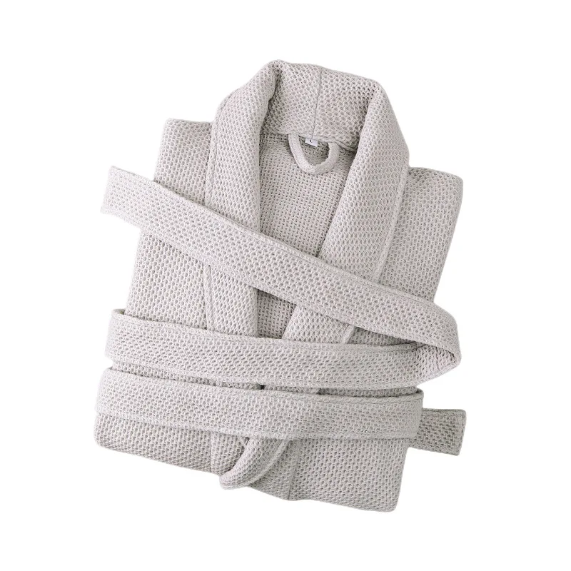 Accappatoio Leggero Unisex In Tessuto Waffle - Con Tasca E Cintura, Per Spa, Hotel, Sauna - Grigio/Nero, Taglia XL (120cm) - 3