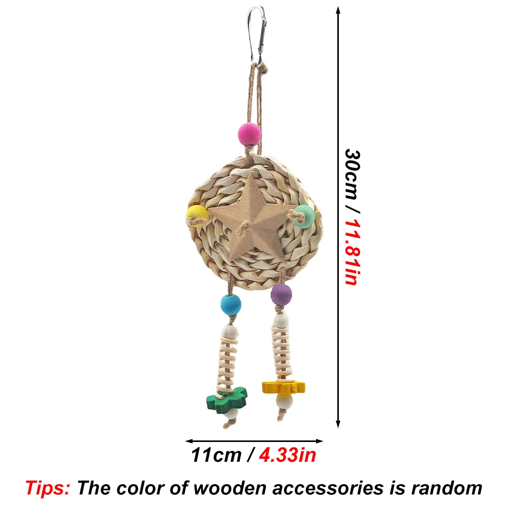 Random Color Rattan Parrot Swing Chew Toy with Wood Ball Interactive Hanging Bite Toys for Pet Birds Parrots Cage Decor Supplies