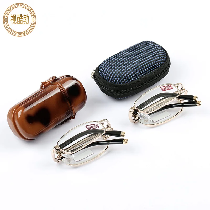 Reading Glasses Portable Folding Women Fold Temples Eyeglass With Case Belt Clip Presbyopic Glasses