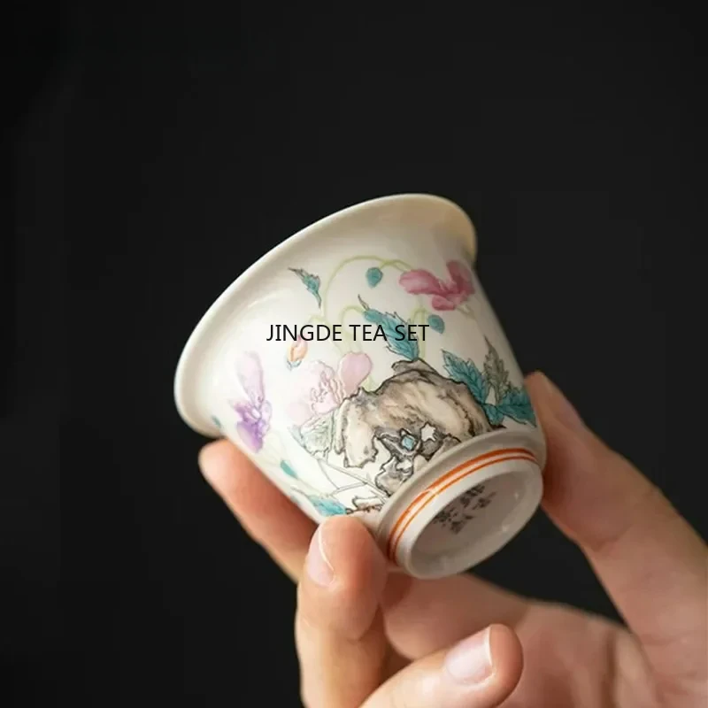 1 Chinese retro handmade ceramic tea cup travel hand-painted flower porcelain tea bowl Kung Fu tea set