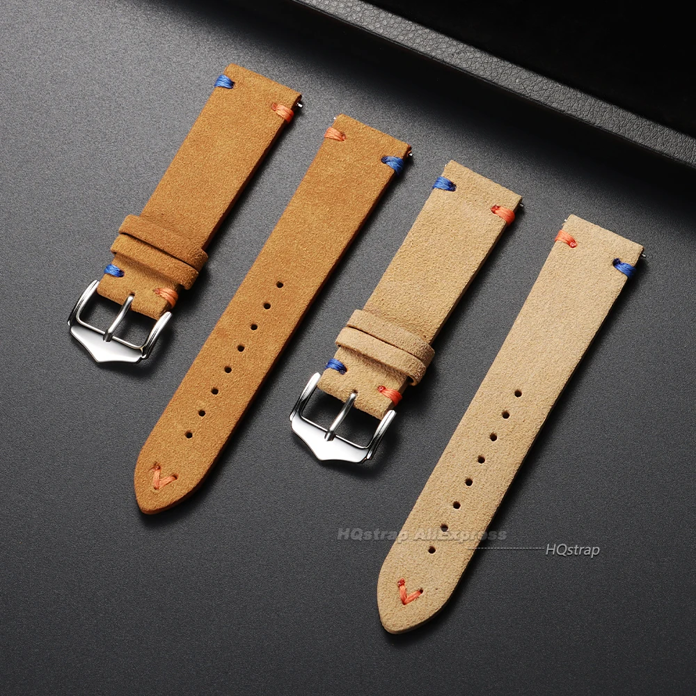 Elegant Suede Leather Watch Strap with Metal Pin Buckle - Timeless Design