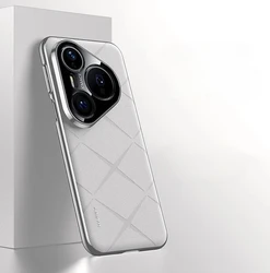 Luxury Leather Phone Cover with Ultra Plating Camera Lens Protection for Pura 80 Pro Plus (White)