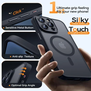 Alternative view of Luxury Matte Translucent Shockproof Magnetic Case For iPhone 17 Pro Max 16 15 14 Plus 13 12 11 Pro Max 17Air 16e Magsafe Cover