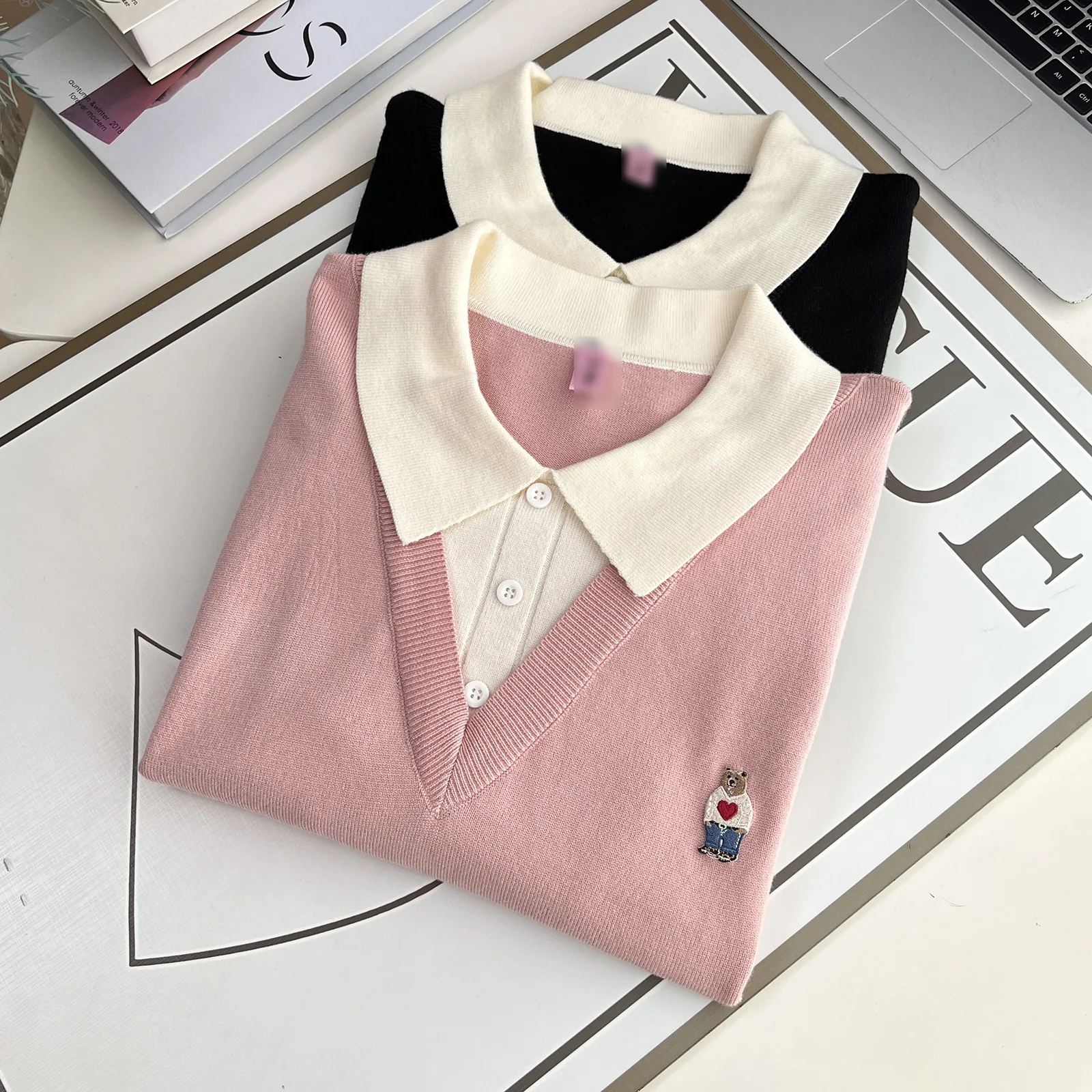 XXXXL Fashion Plus Size Women's Sweater New Autumn Youthful Three Dimensional Cartoon Fake two-piece Knitted Jumpers 5162