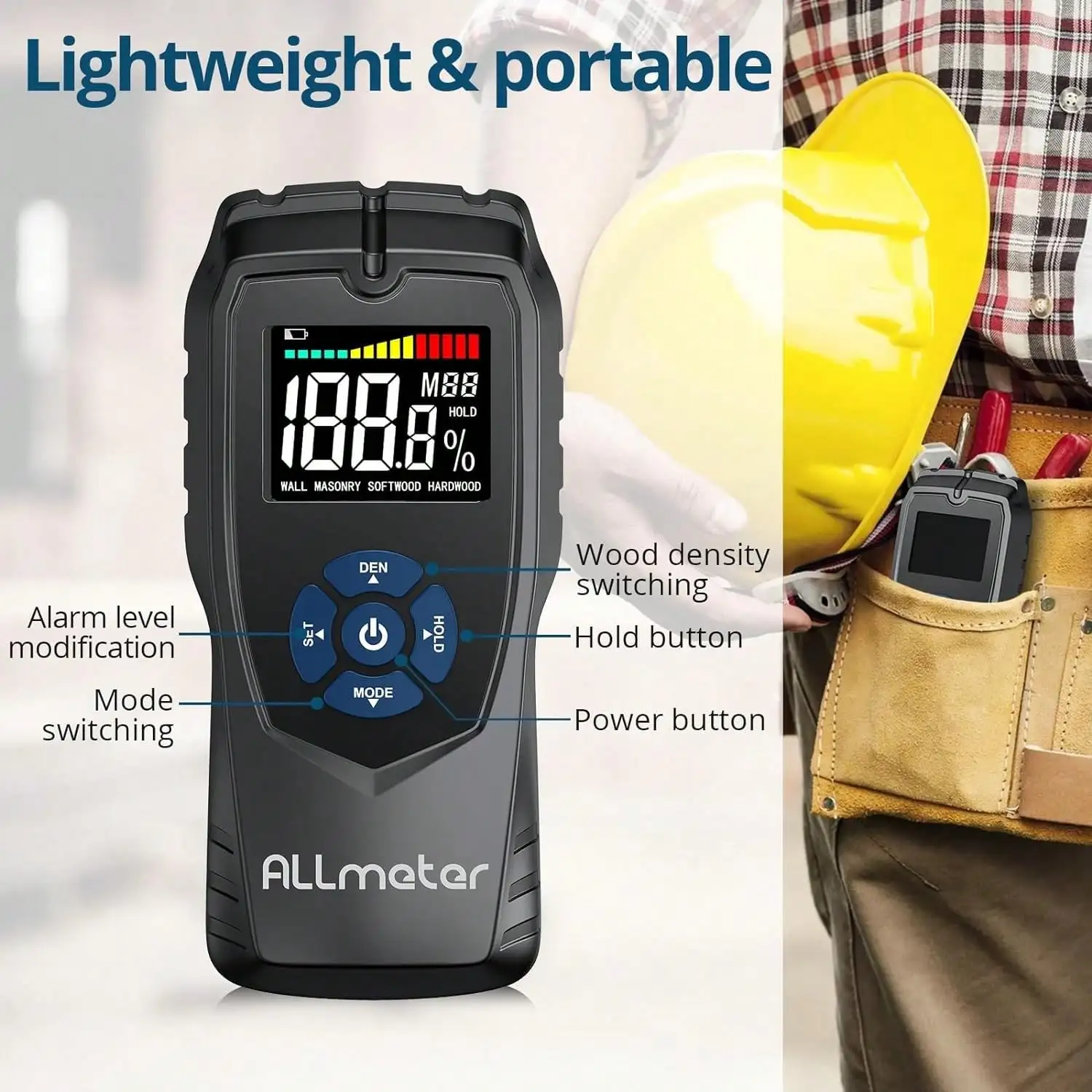 Pinless Moisture Meter Non-Destructive Wood Moisture Sensing Depth 5CM LCD Display Sound Alarm For Woodworking and Building
