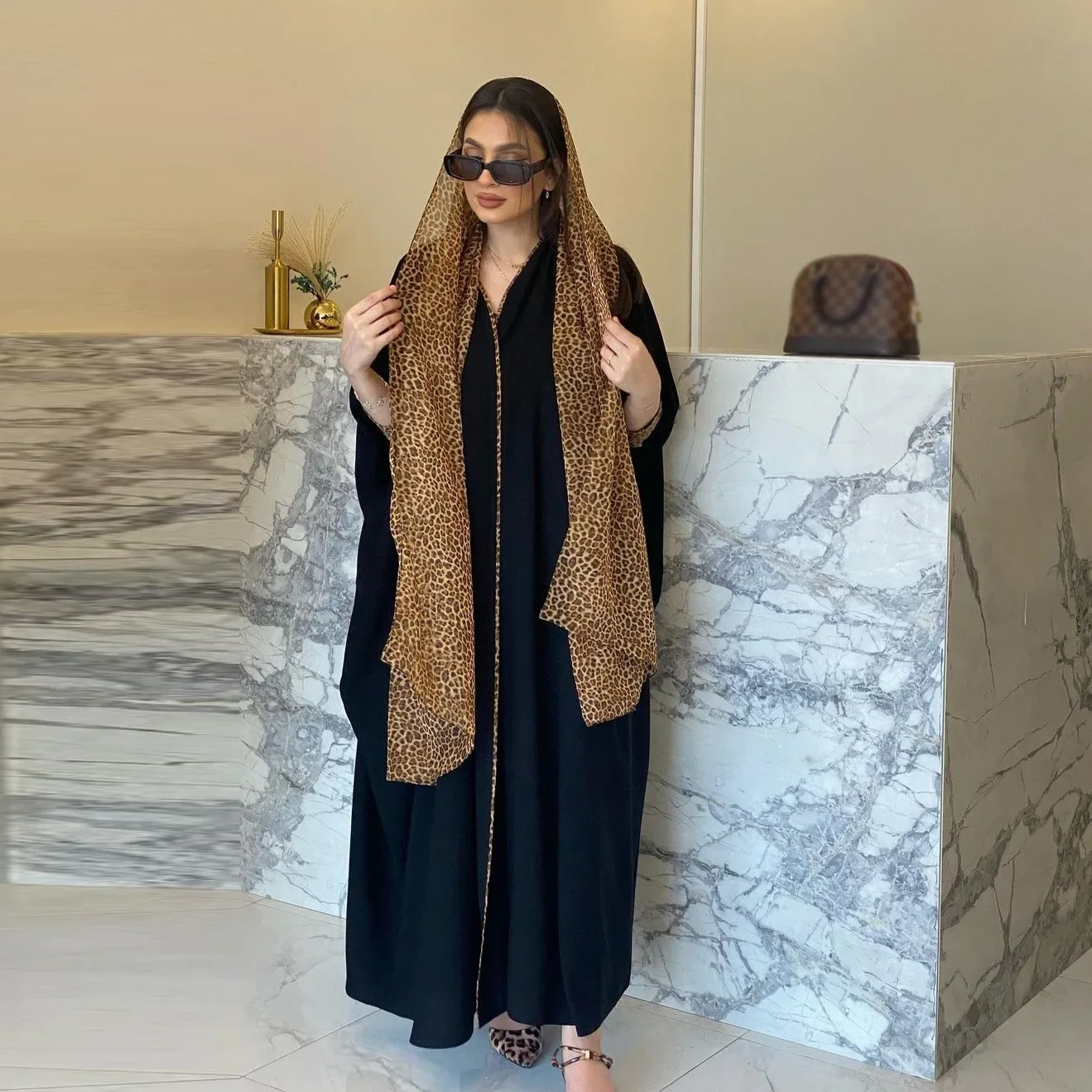 

Eid Muslim Abayas with Headscarf for Women Hijab Dress Morocco Ramadan Leopard Abaya Kimono Kaftan Robe Islam Dubai Arab Modest