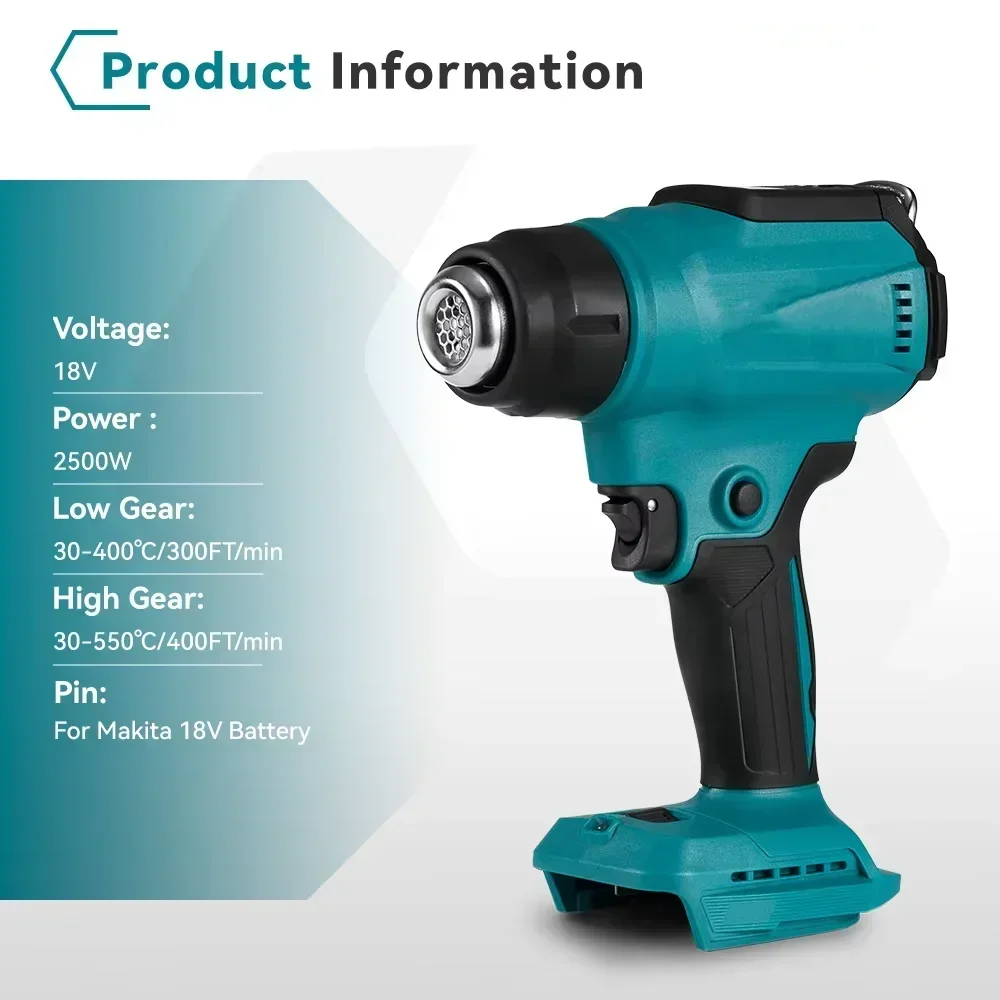 Hot Air Gun, Heat Gun | 18V Heat Gun Shrink Wrapping Tool Air Dryer Soldering Thermal Blower with LED display