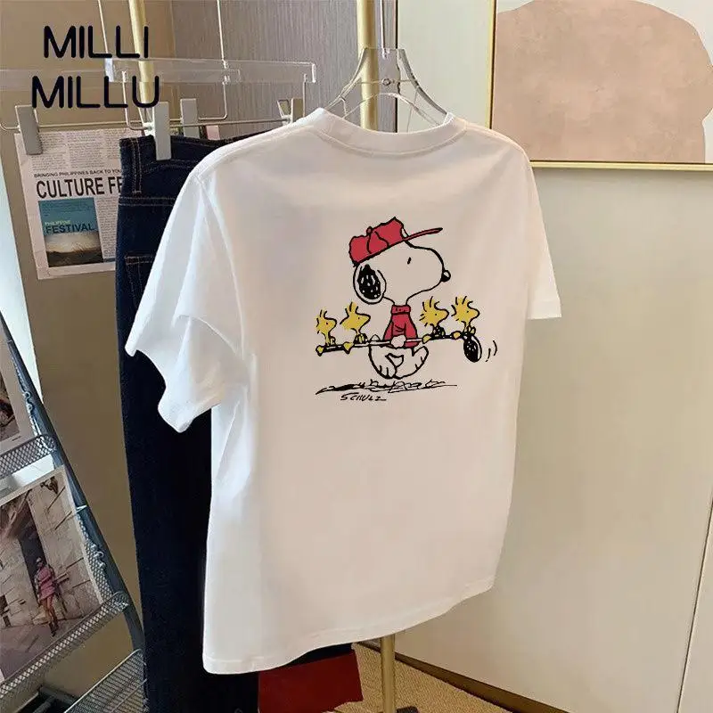 

Новинка Kawaii Snoopy мультяшная Милая летняя футболка с коротким рукавом западный дизайн свободный веселый топ игрушки для девочек