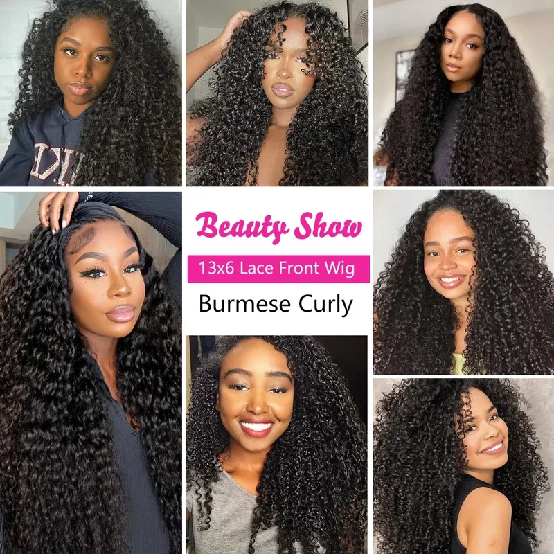 250% Density 13x4 HD Transparent Burmese Curly Human Hair Wigs 12A Human Hair Wigs With Spiral End Texture For Black Women