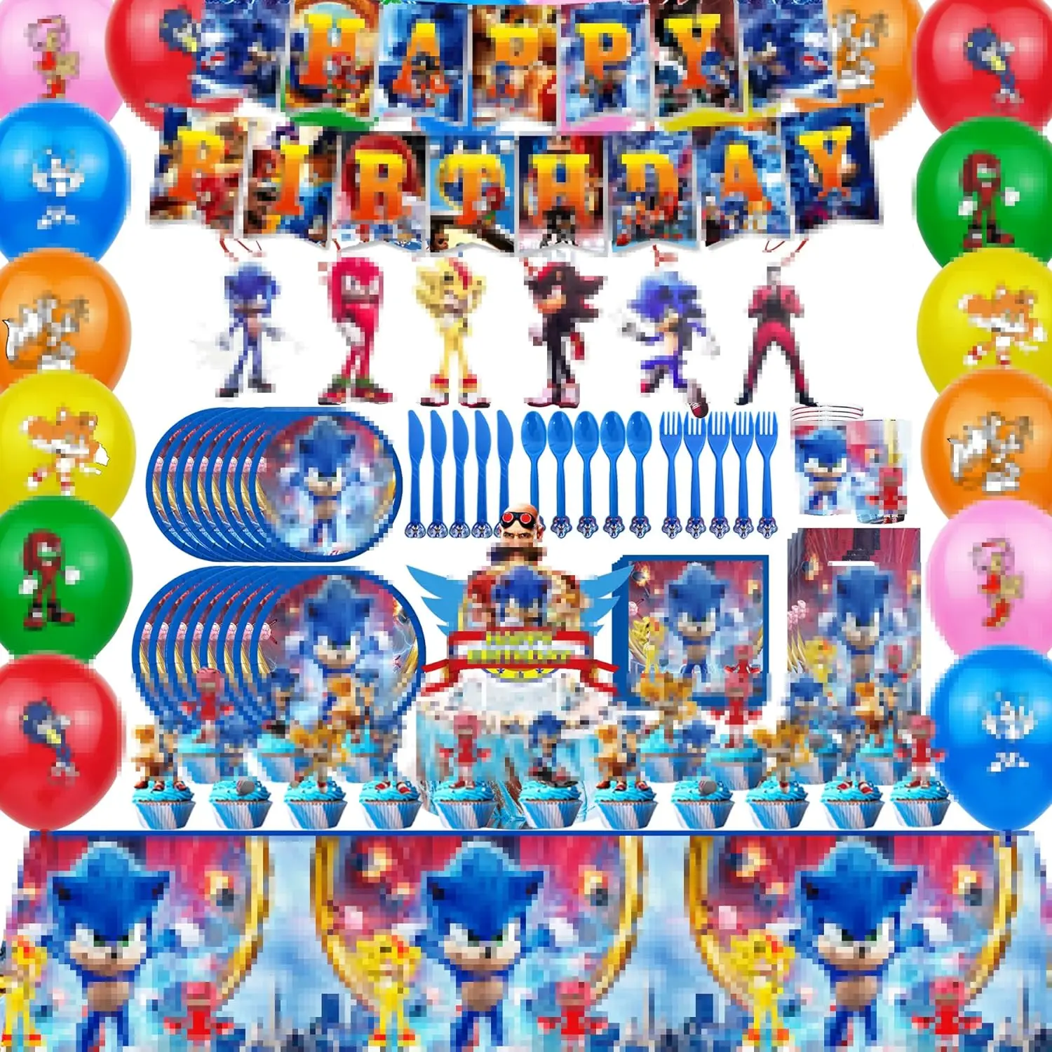 

Cartoon Sonic Theme Birthday Party Decorations Disposable Tableware Set Paper Cup Plate Tablecloths Ballons Baby Shower Supplies