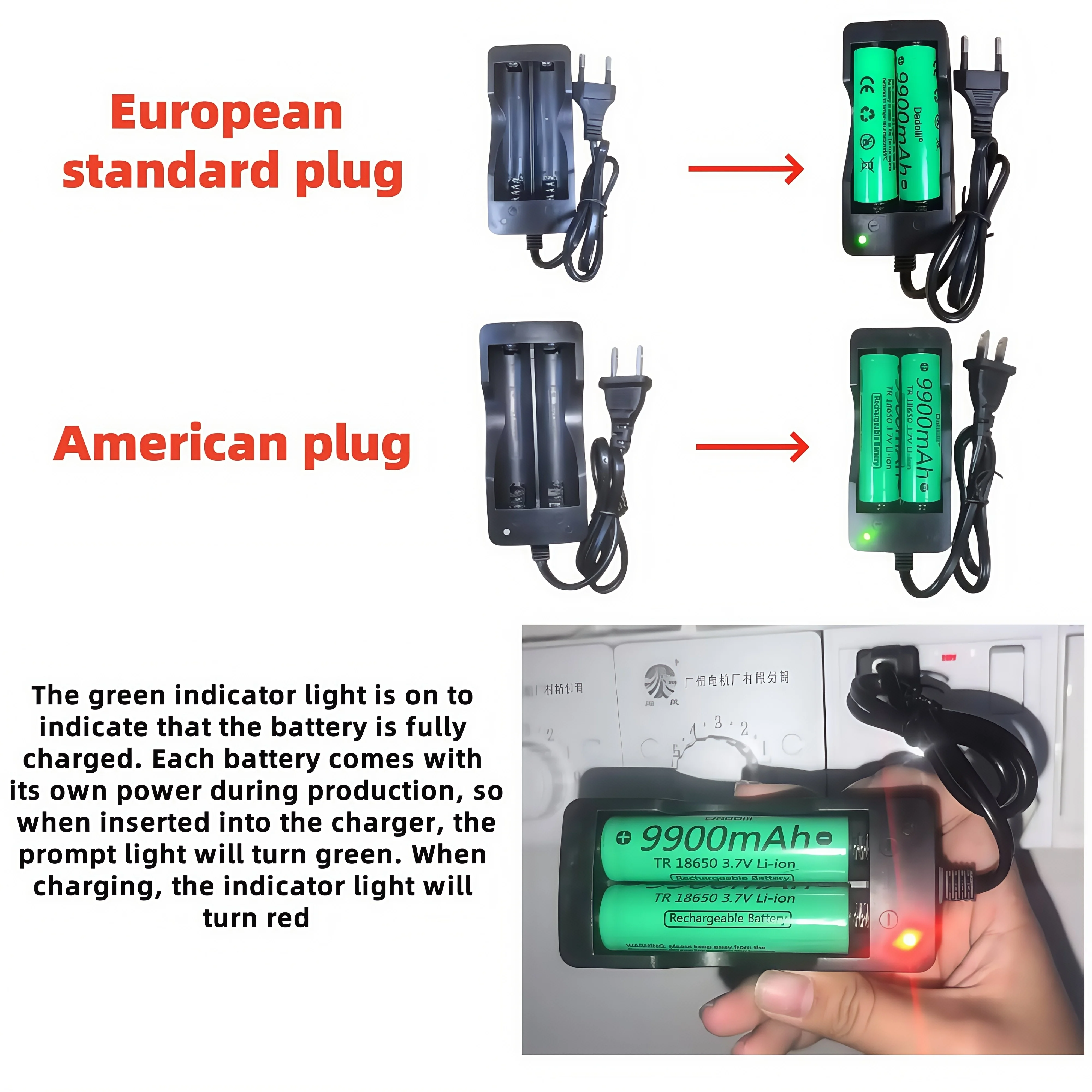 18650 Rechargeable Battery 3.7V 9800mAh Li-ion Capacity For Flashlight Torch Battery+Charger