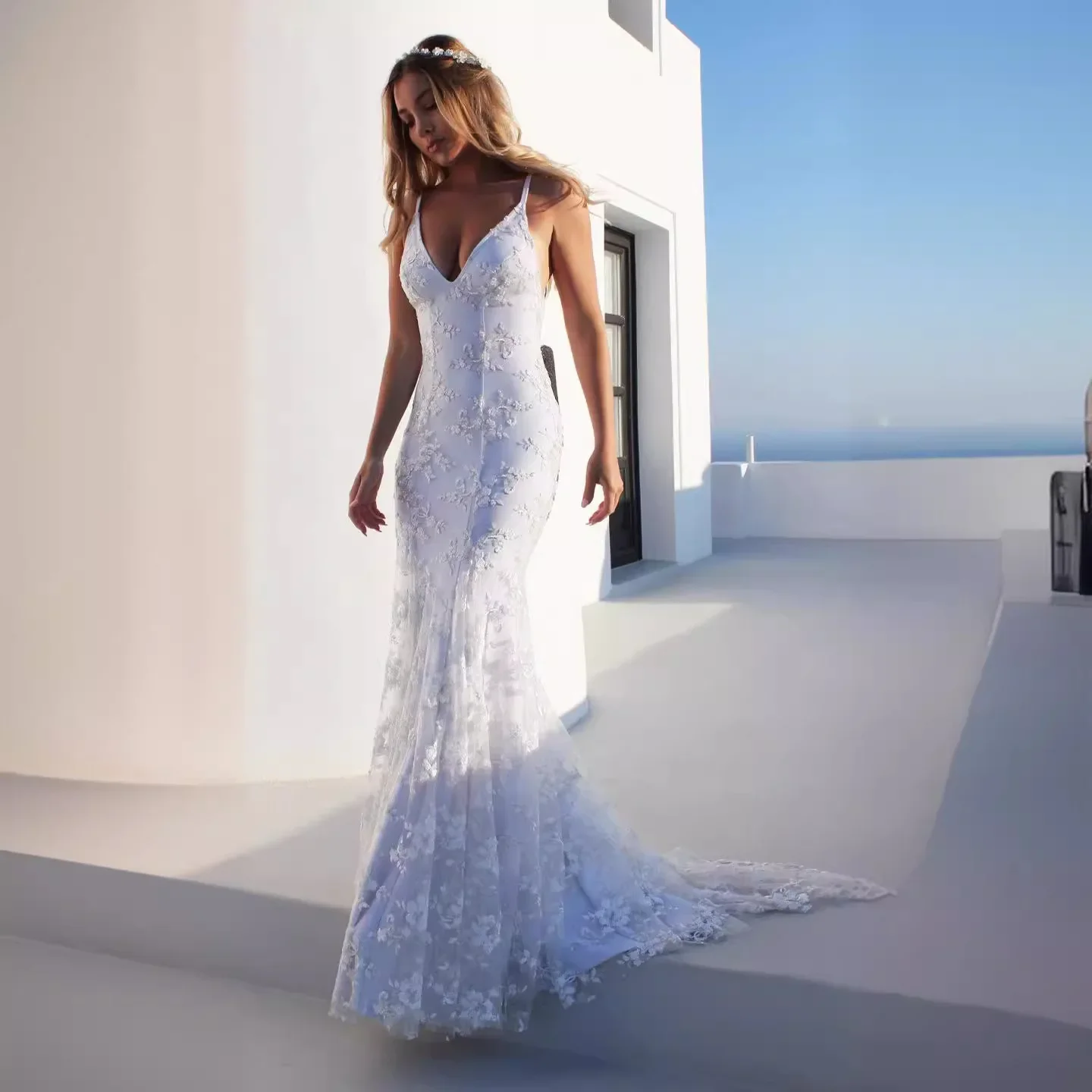 Gown Long Dress V-neck Tank Gown Sleeveless For European American Foreign Trade