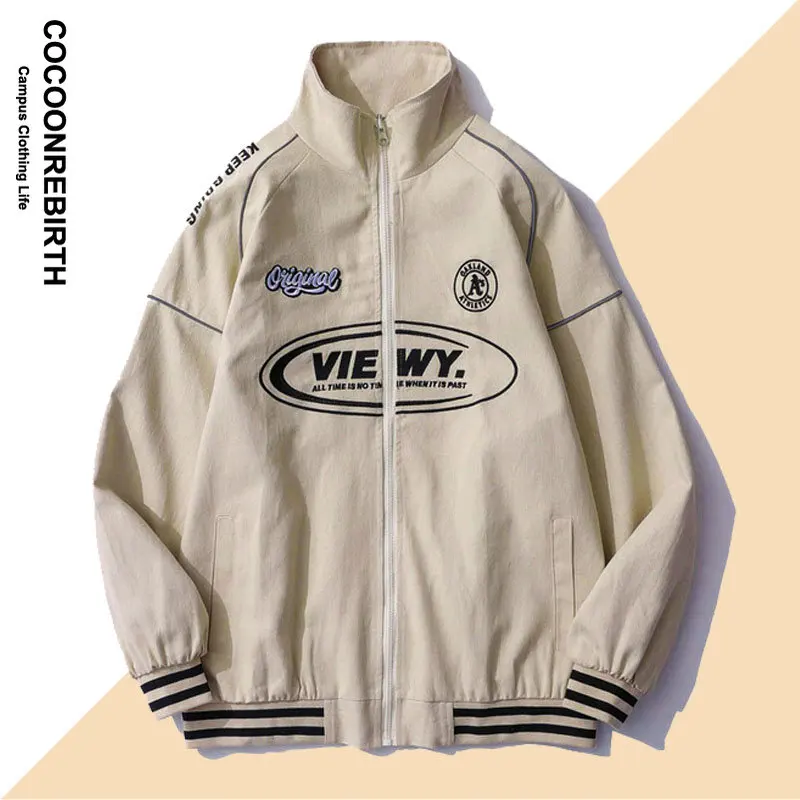 

Korean Fashion Baseball Jacket Men Spring Letter Print Sportswear Bomber Coats Unisex Fashion Loose College Windbreaker Jackets