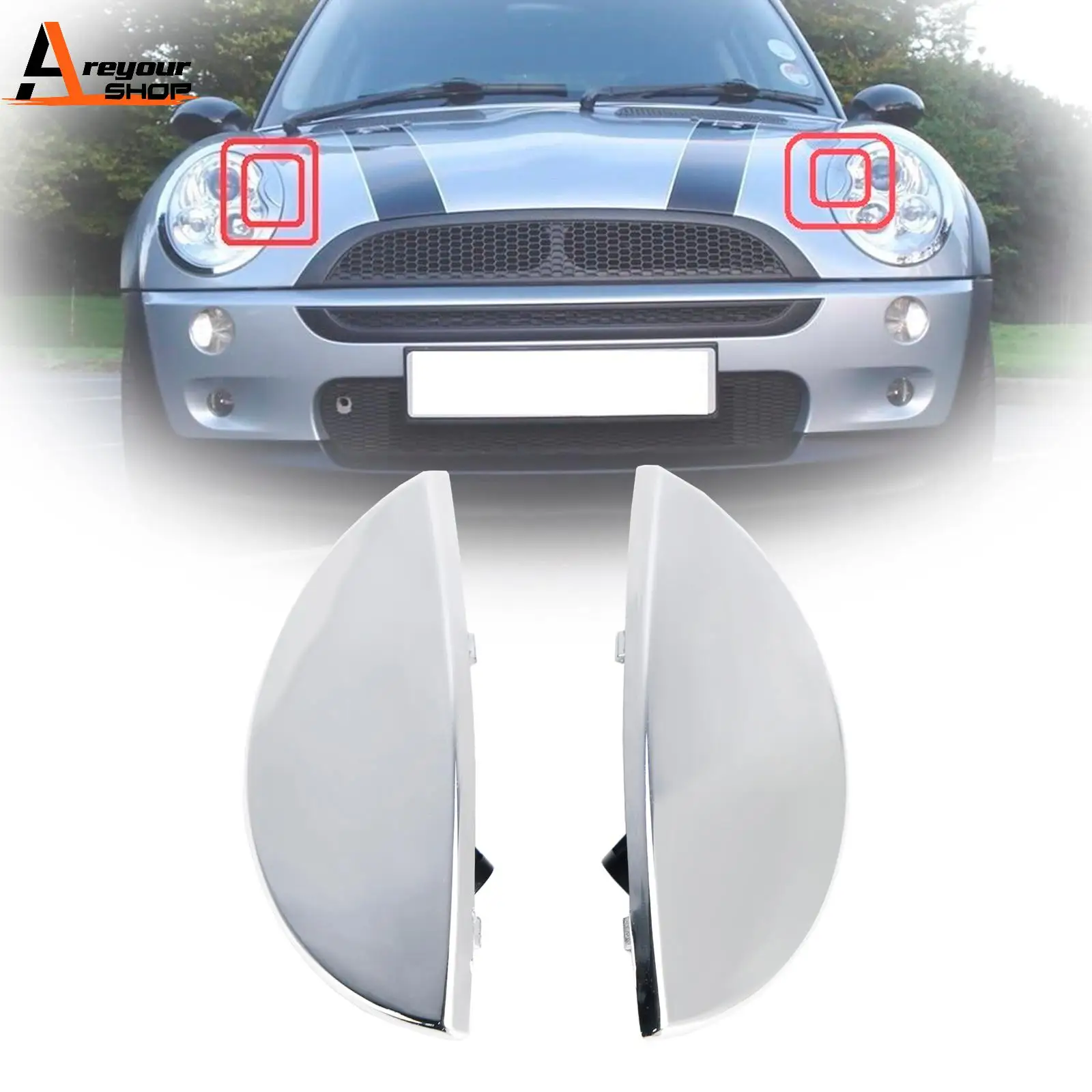 Areyourshop 2PCS L+R Headlight Washer Cover 63126922155 For Mini Cooper R50 R52 R53 R 50 R 52 53