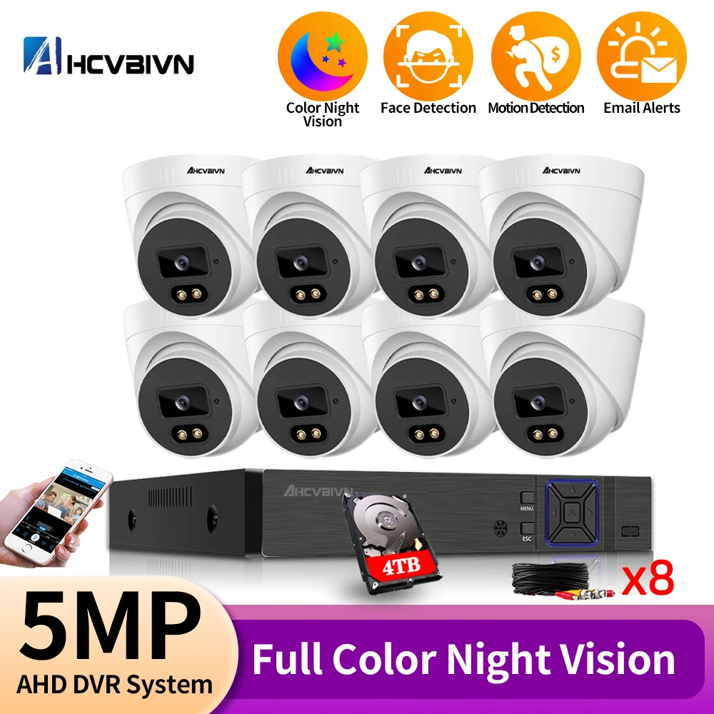 Аналоговая купольная камера видеонаблюдения AHCVBIVN, полноцветная камера с функцией ночного видения 5 МП для H.265, с функцией распознавания лица, BNC, с удаленным мониторингом, AHD, DVR Аналоговая купольная камера видеонаблюдения AHCVBIVN, полноцветная камера с функцией ночного видения 5 МП для H.265, с функцией распознавания лица, BNC, с удаленным мониторингом, AHD, DVR