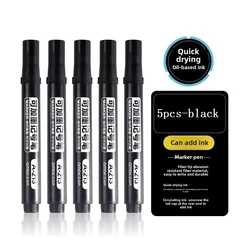 Versatile Permanent Oil - Based Marker Set - Black, Red, Blue - Ideal (Black - 5 Pcs)