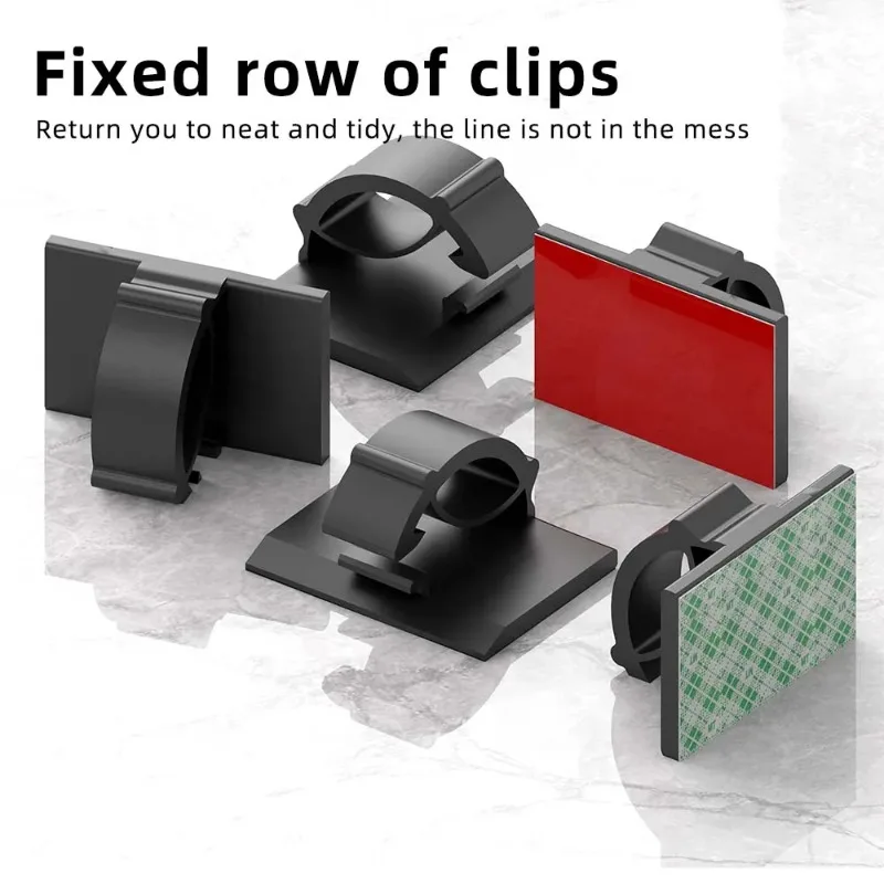 30-Pack Self-Adhesive Cable Clips - Multi-Size Cord Organizer for Desktop Wire Management, USB/Charging Data Line Holder (Black)