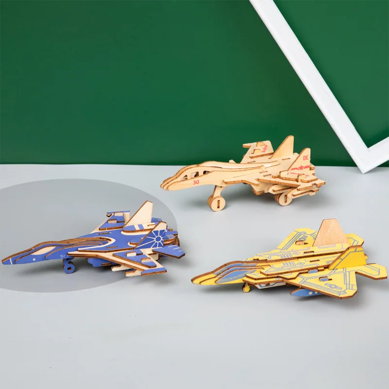 

Laser Cutting DIY Military Aircraft Fighter Helicopter 3D Wooden Puzzle Toy Assembly Model Desk Decoration for Children Boy Gift