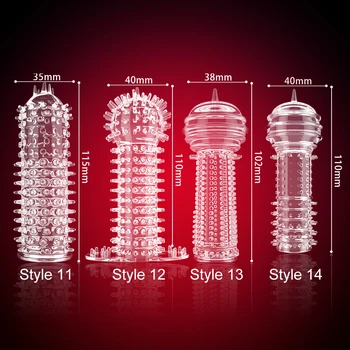 14 Type Transparent Crystal Condom Penis Sleeve Male Enlargement Time Delay Spike Clit Reusable Condoms Sex Toy for Couple 2