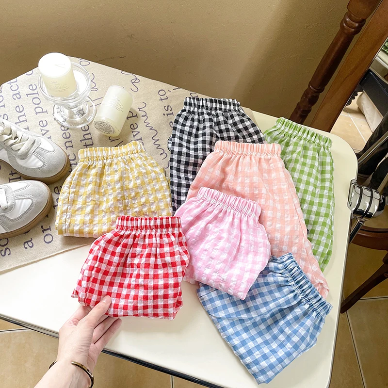 Kids Unisex Summer Plaid Shorts Anti Mosquito Pants