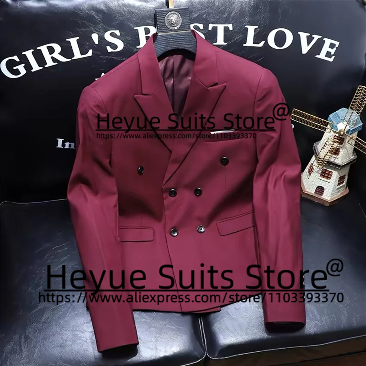 Black Double-breasted High Qublity Wedding Suits For Men Slim Fit Notched Lapel Groom Tuxedos 2 Pieces Sets Fashion Male Blazer