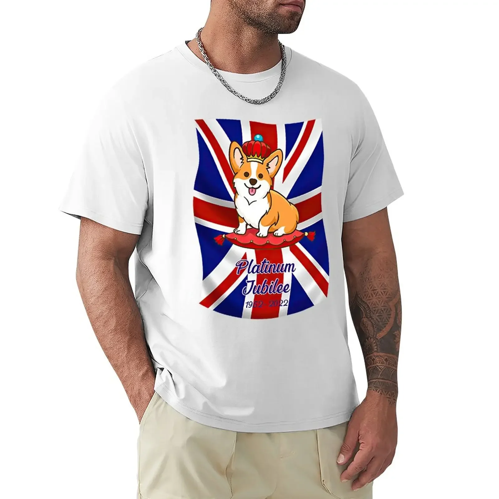 Platinum Jubilee 2022 Corgi Cute T-Shirt Customizeds Camicetta Plus Size Top Magliette Da Uomo Casual Elegante