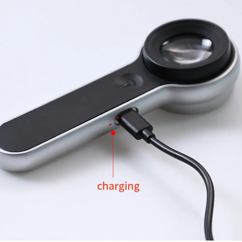 USB 충전식 C 케이블 휴대용 돋보기, 6 LED 독서 돋보기, 쥬얼리 감상, 30mm 렌즈, 60X