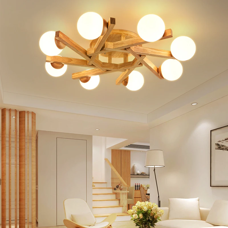 Wood Led Chandelier For Living Room Bedroom Dining Room Kitchen Ceiling