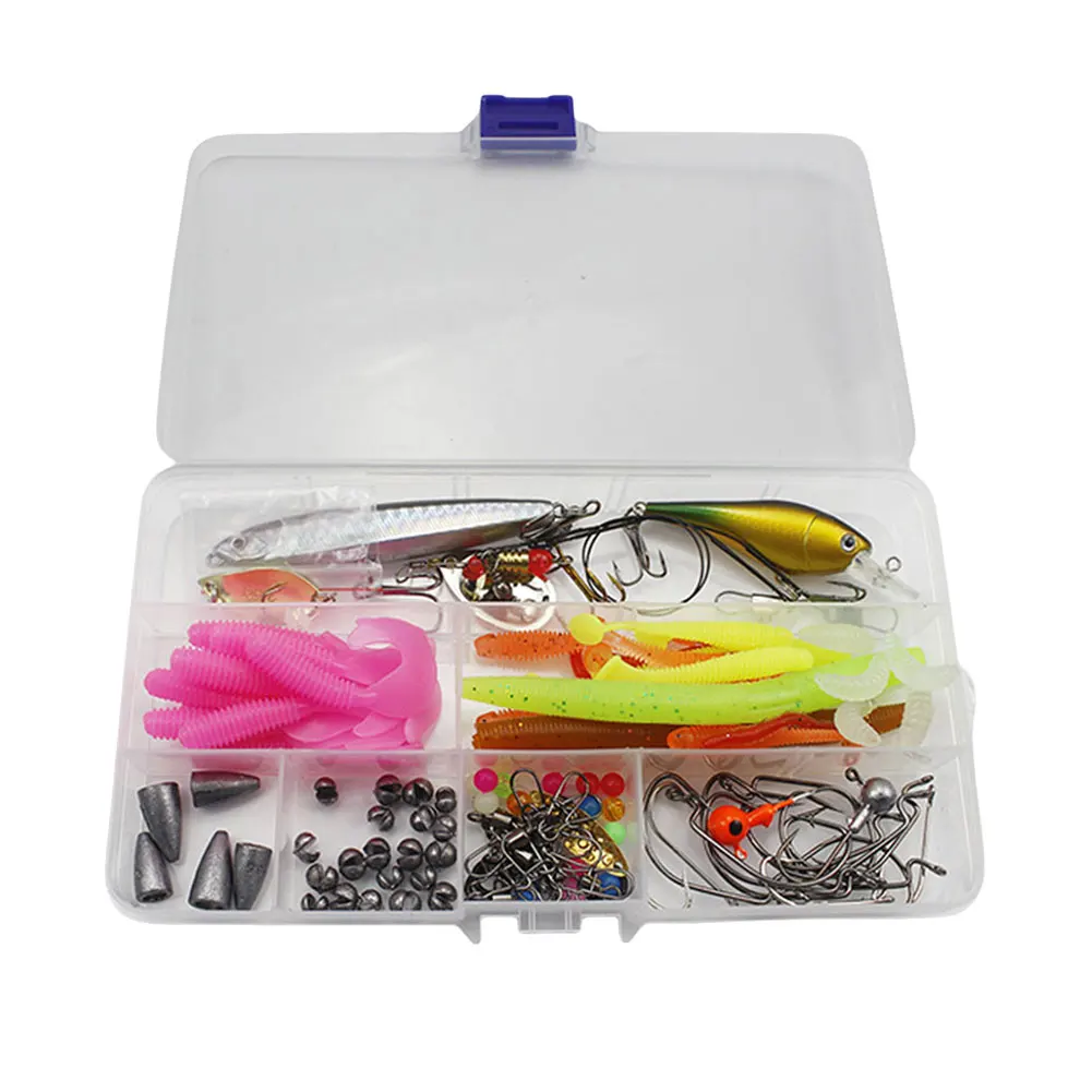 115pcs Fishing Lures Kit Soft and Hard Bait Jig Hooks Sinker Weights Fishing Accessories Gifts for Men