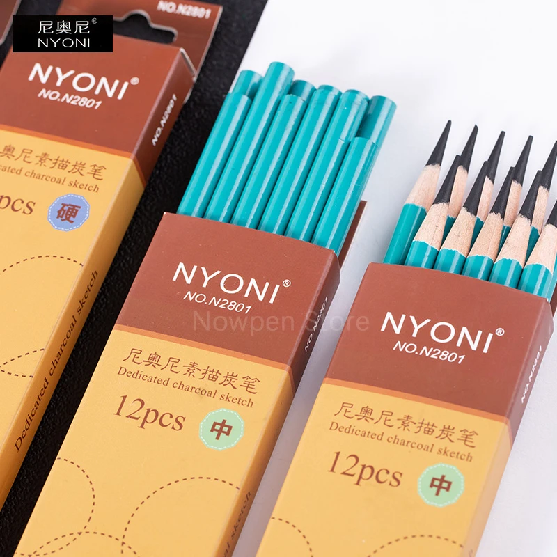 NYONI Sketch Charcoal Pencil N2801 S.SOFT / SOFT/ MEDIUM / HARD /14B Carbon Drawing Basic Art Supplies Painting 12pcs box drawing charcoal pencil set soft medium hard painting set sketch painting stationery school students supplies