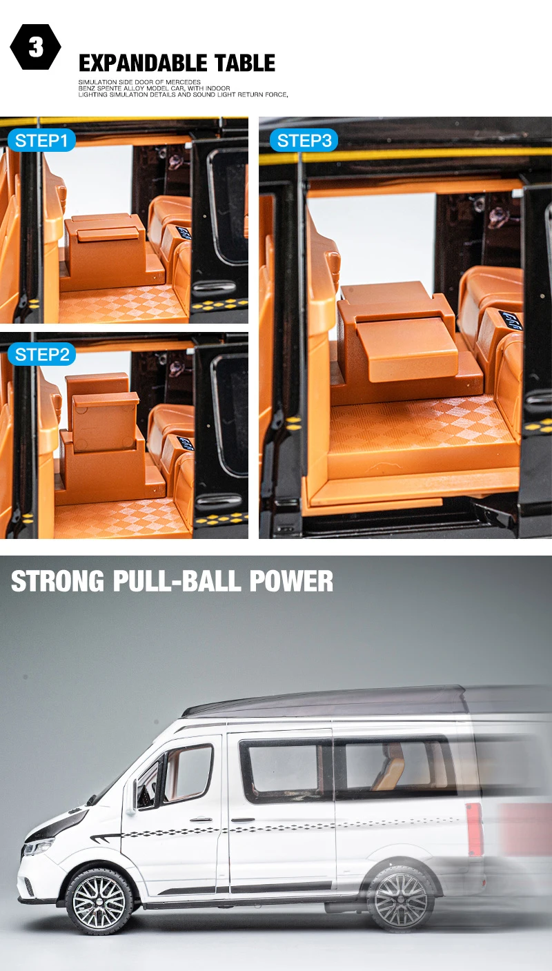 124 Alloy Bus BenzS Sprinter MPV Van Toy Car Diecast Model Sound Light