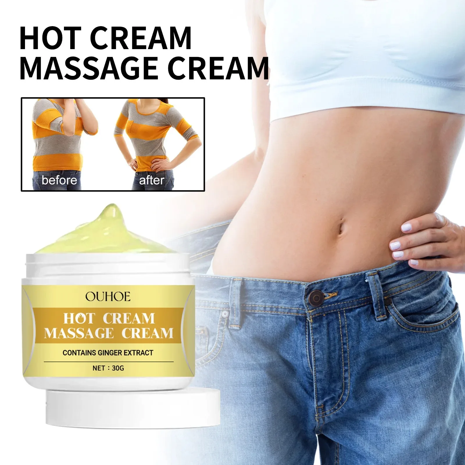 Crème de perte de poids gingembre brûle les graisses élimination de la cellulite minceur mise en forme sculptant le ventre jambe taille ventre Massage crème chaude pour le corps crèmes amincissantes_voghion.com