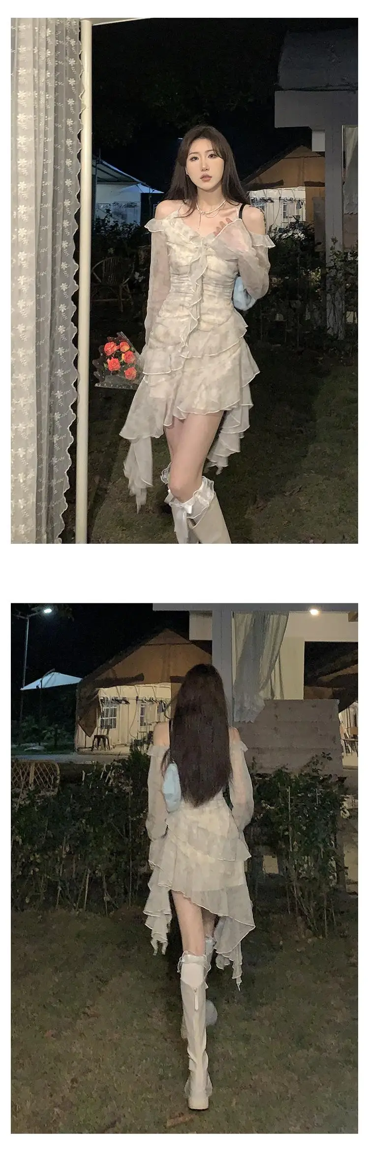 Y2K Ruffles Irregular Short Dress Women Summer New Tie Dye Flare Sleeves Spring Elegant Party Dress Prom Robe Halter Vestidos