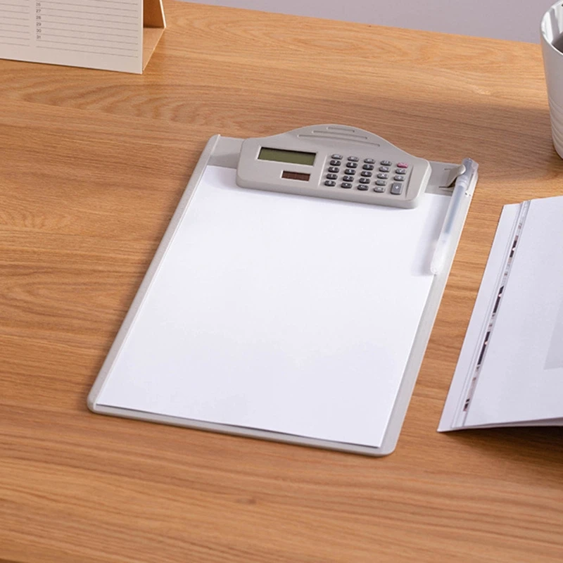 Plastic Clipboard Strong with Solar Charging Calculator Pen Holder Hangable Clip Board for Business Meeting Hospital