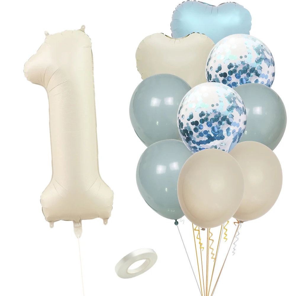 12 stücke Vintage Ballon Set Beige Blau Folie Herz Konfetti Ballons Für Kinder Alles Gute Zum Geburtstag Party Dekorationen DIY Geschenke liefert – Detail 2