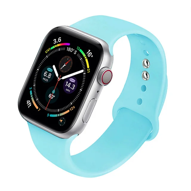 Silicone Strap For Apple Watch Band 44mm 40mm 41mm 38mm 45mm Smartwatch Rubber Sports Watchband Belt Bracelet iWatch 7 6 se 5 4 Light-Blue--46