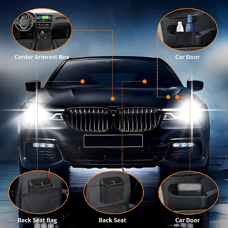 Car Trash Can Leak-proof Mini With Lid And 2 Packs Of 60 Garbage Bags For Auto Accessories