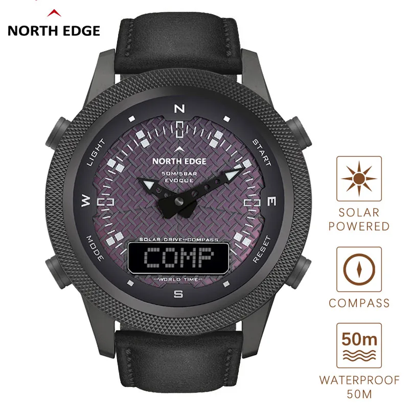 North Edge Men Digital Solar Watch Mens Outdoor Sport Orologi Full Metal Waterproof 50M Compass Countdown Cronometro Smart Watch