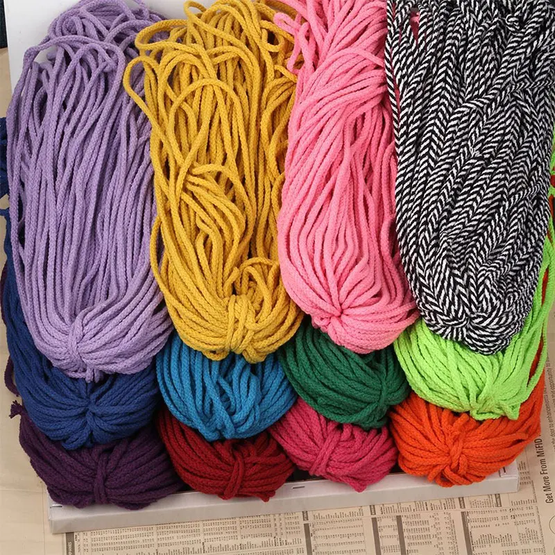 5mm Colored Cotton Twisted Rope DIY Craft Decorative Drawstring Belt Handmade Bag Accessories Woven Cord 10/5Meters