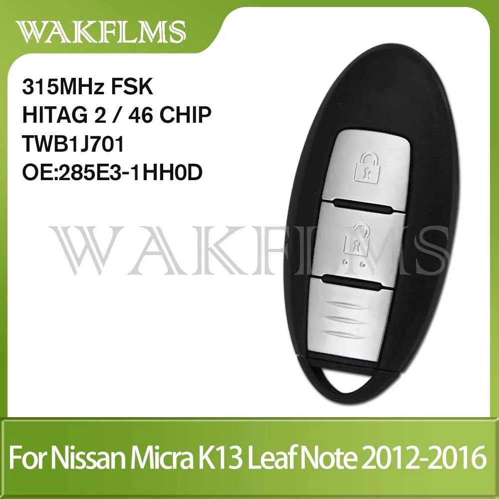 2 buttons smart card remote car key 315Mhz For Nissan Micra K13 March K13 Leaf 2012-with PCF7952A HITAG 2 46 CHIP TWB1J701 car remote key,car key