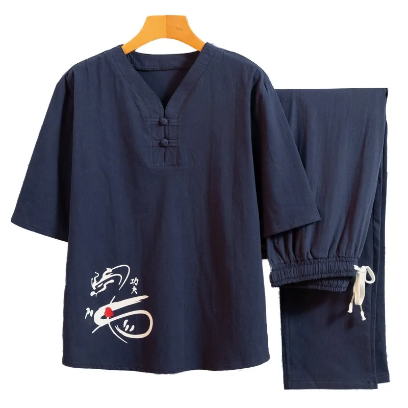 

Chinese Style Linen Cotton Tshirt+Shorts Men Harajuku T Shirt 2023 Summer Mens Linen Solid Casual Men Short Sleeve T shirts