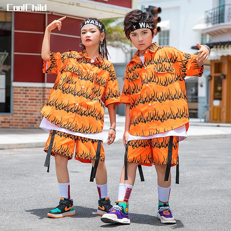 

Hip Hop Boy Cool Shirt Cargo Shorts Girl Summer Street Dance Loose Blouse Stage Clothes Set Kids Jazz Costume Child Streetwear