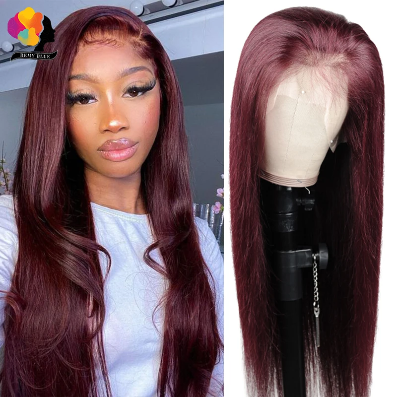 

13x6 Burgundy Lace Frontal Wigs Human Hair Brazilian Straight 13x4 HD Transparent Lace Front Wig Remy Human Hair Wigs for Women