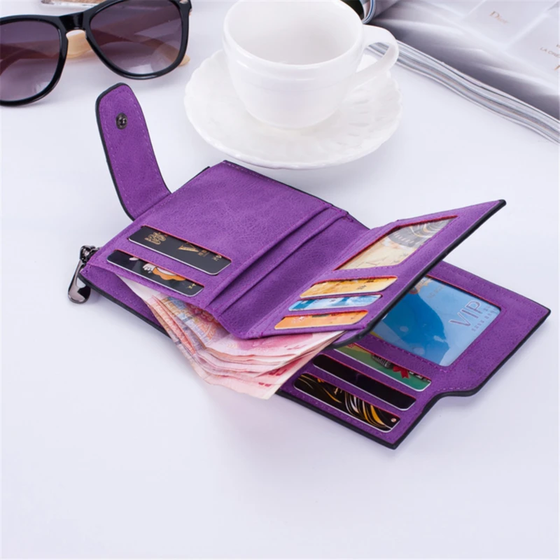 Hot Sale Women's Short Wallets PU Leather Matte Small Casual Coin Purse Zipper Money Bags Hasp Clutch Credit Card Holder Clip 2