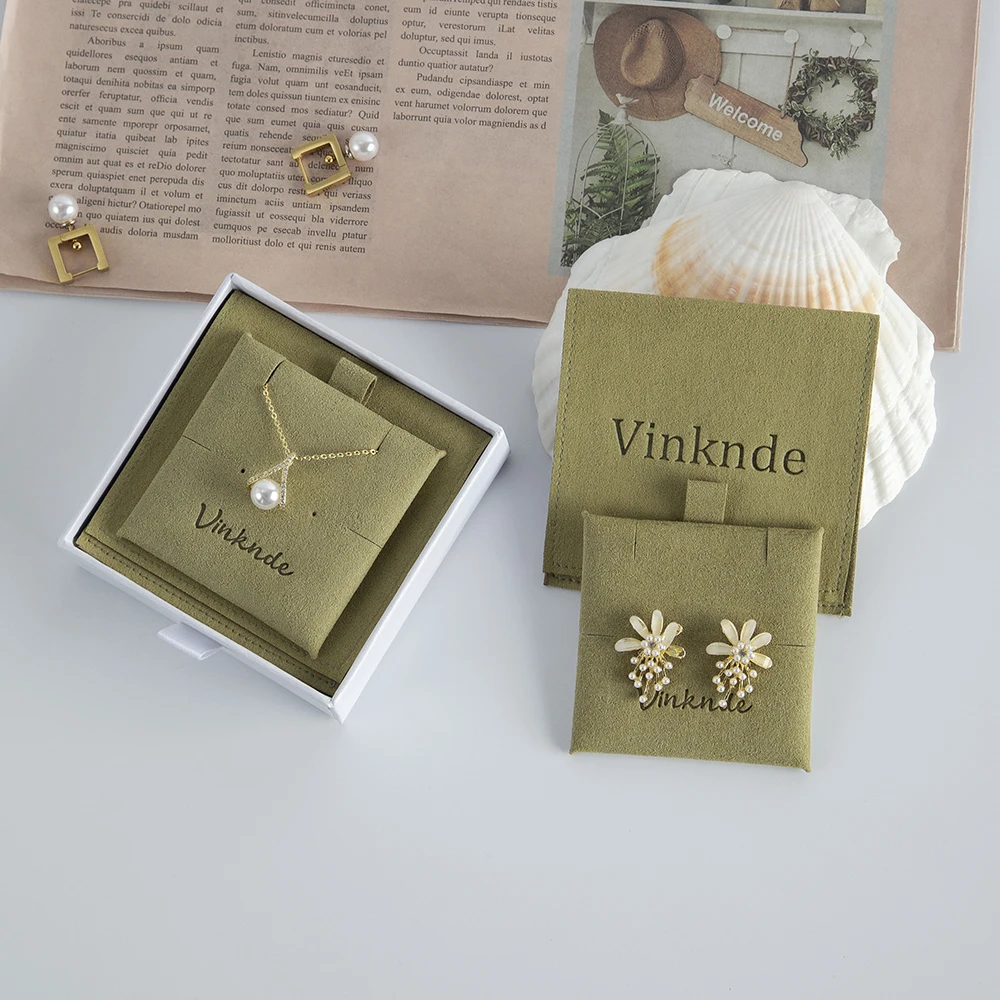 Luxury Personalized Jewelry Bags Custom Logo Suede Microfiber Envelope Jewellery Earrings Packaging Pouch with Insert Card Pads