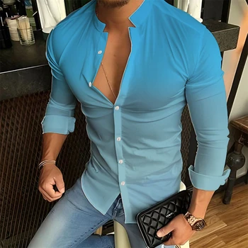Men's Long Sleeve Gradient Shirt Casual Shirt New High Fashion Korean Version High Quality Extra Large Size Men's Clothing