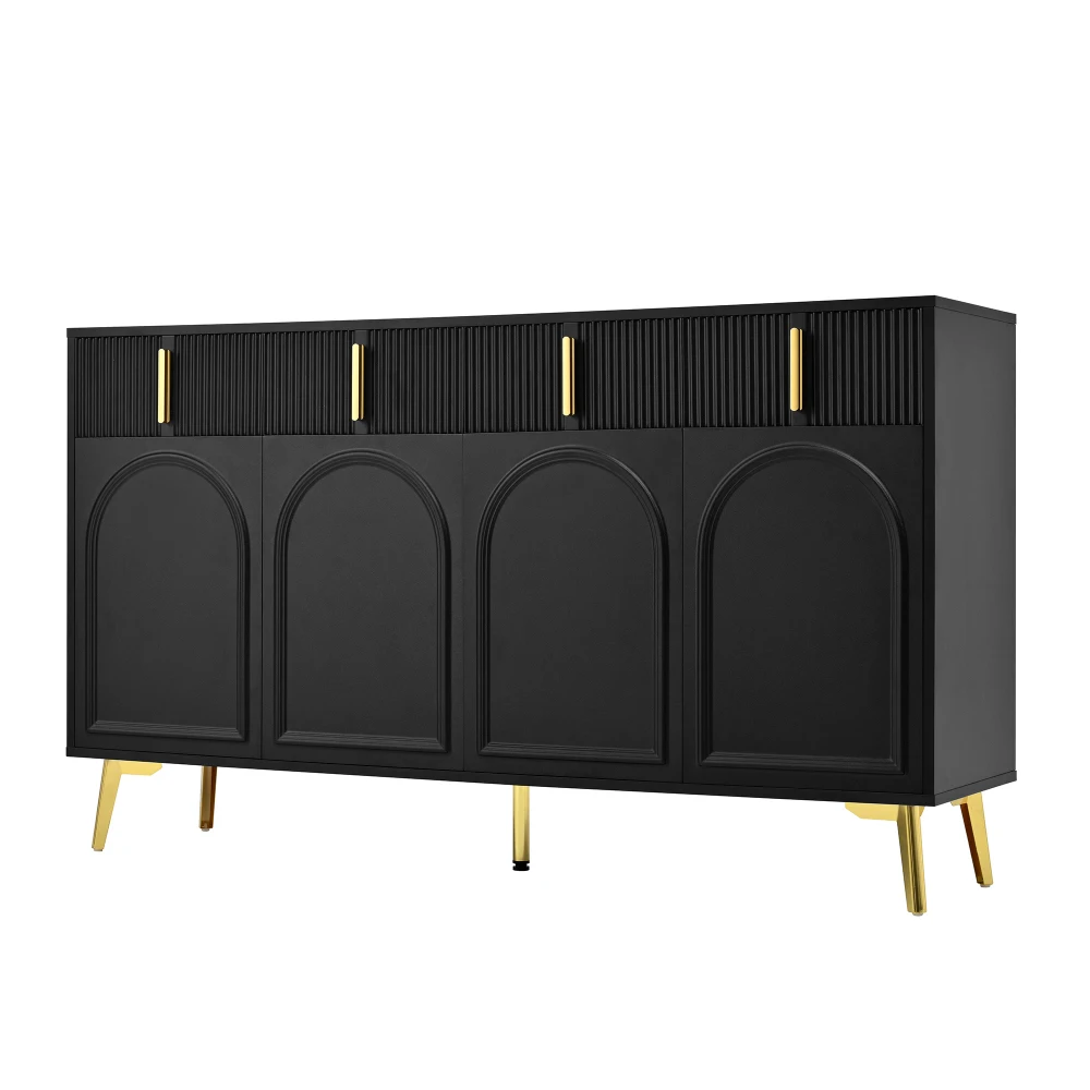 Sideboard mit goldenen Griffen und Beinen, 4 Türen, 4 Schubladen, mit abnehmbarem Laminat, für Wohn- und Esszimmer, 140 x 38 x 82 cm. – Detail 16