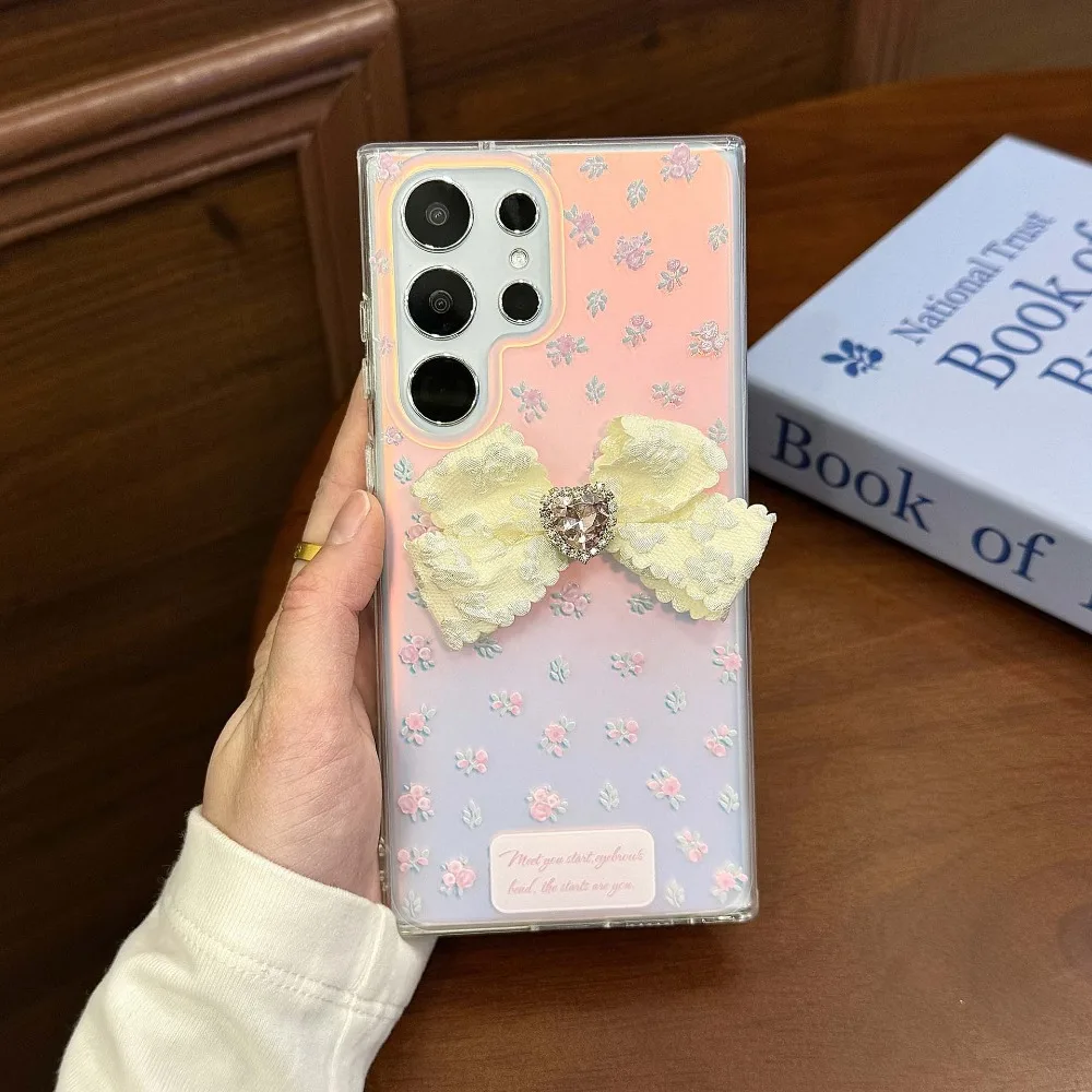 Aurora Gradient Cartoon Flower Glitter Diamond Phone Case
