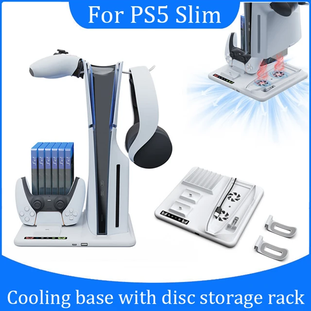 For PS5 Slim Multifunctional cooling charging base dock with charging light  with disc storage rack for PS5 handle charging base - AliExpress